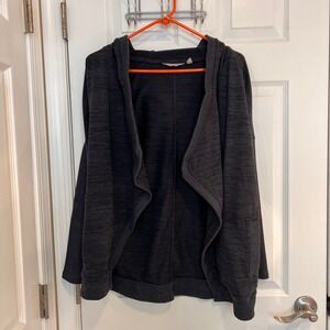 Athleta Blissful Wrap Hooded Cardigan Sweater Open Front Heather Charcoal‎ Grey